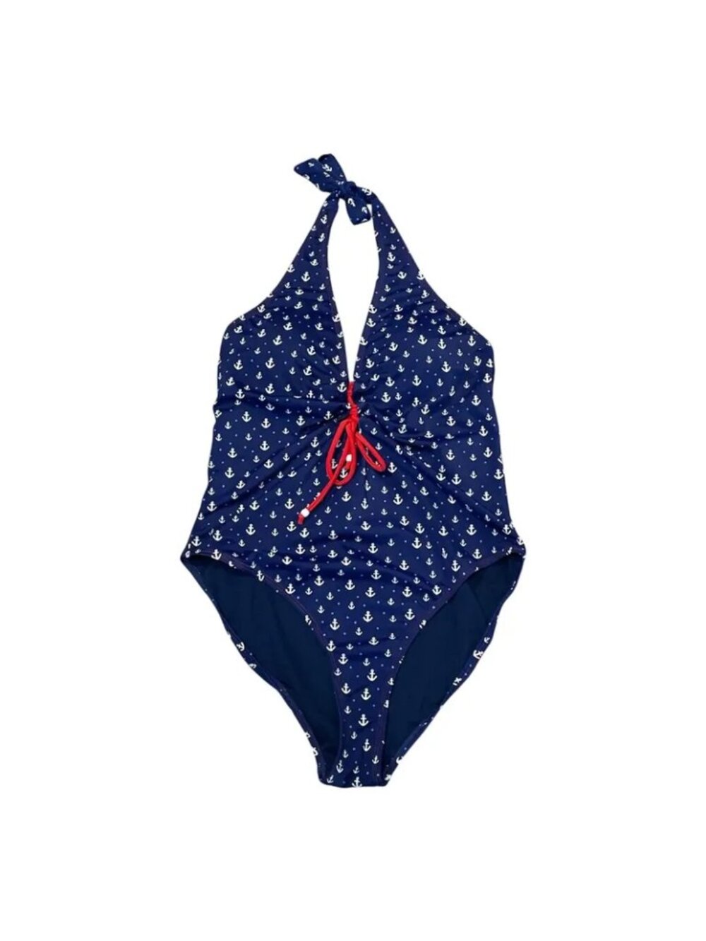 XL Nautical Navy Anchor Cruise Halter Top Swimsuit